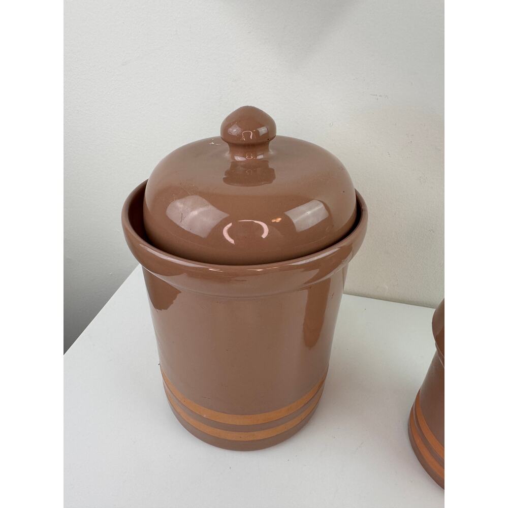 Vintage HiMark Italy Gourmet Kitchen Brown Canisters Ceramic With Lid Set of 2 - Picture 2 of 7